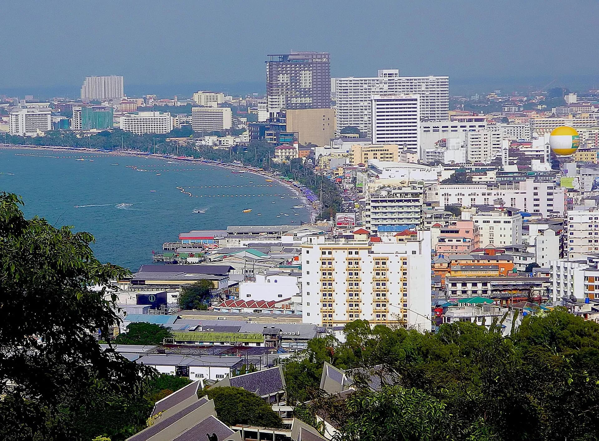 City buildings along a curved bay